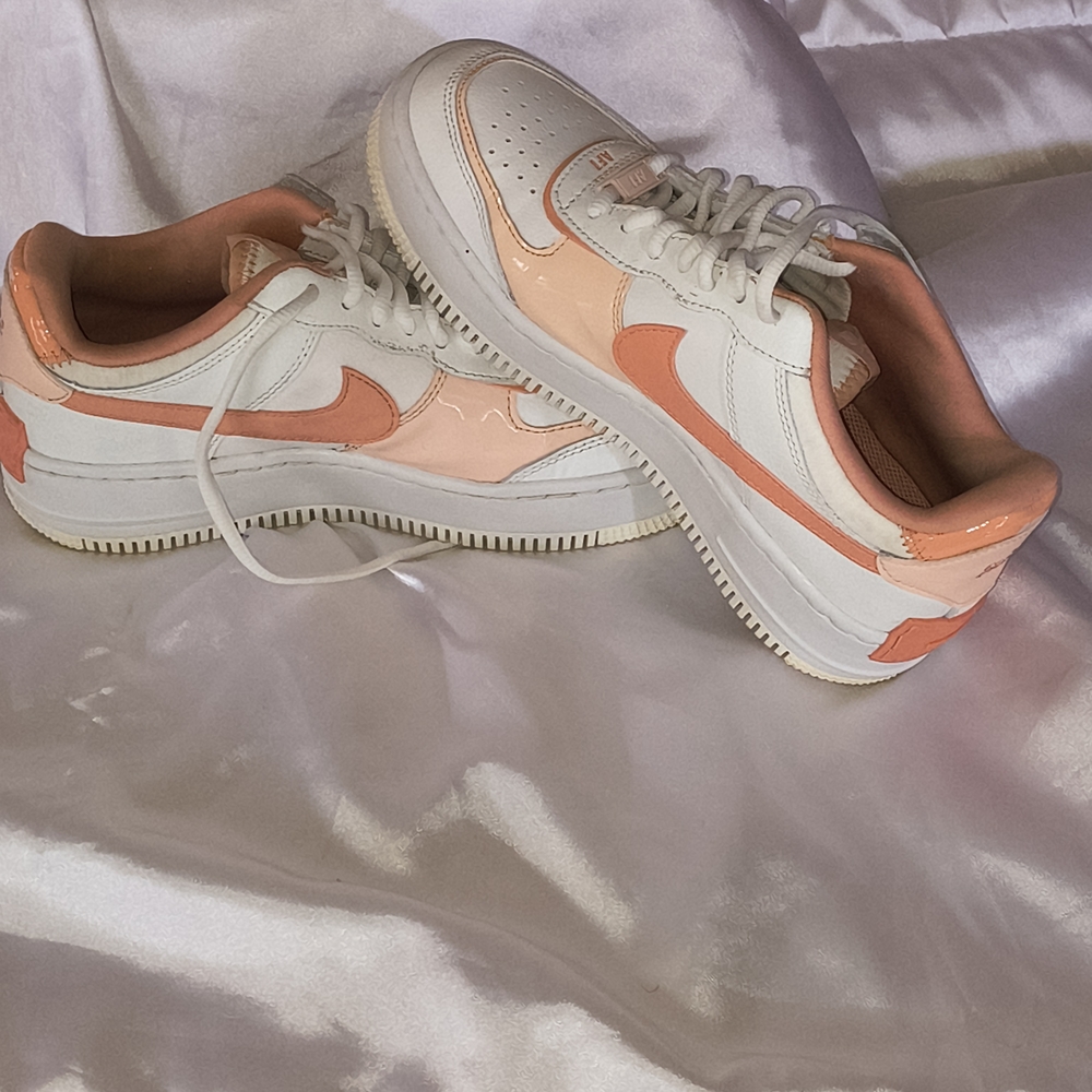 Nike Air Force 1 White and Peach Sneakers